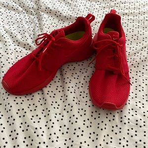 Customized Nike Tennis shoes-all red with green inserts!